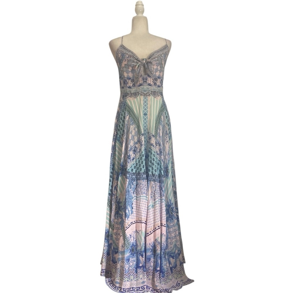 Camilla Salvador Summer Long Silk Maxi Dress‎ With Tie Front Size Small - Picture 5 of 11